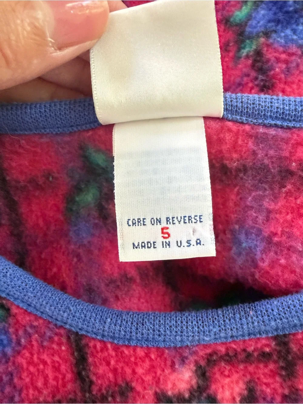 Vintage 80s 90s Oshkosh Fleece Floral Sweater Pink Blue - Girls Sz 5 Made in USA
